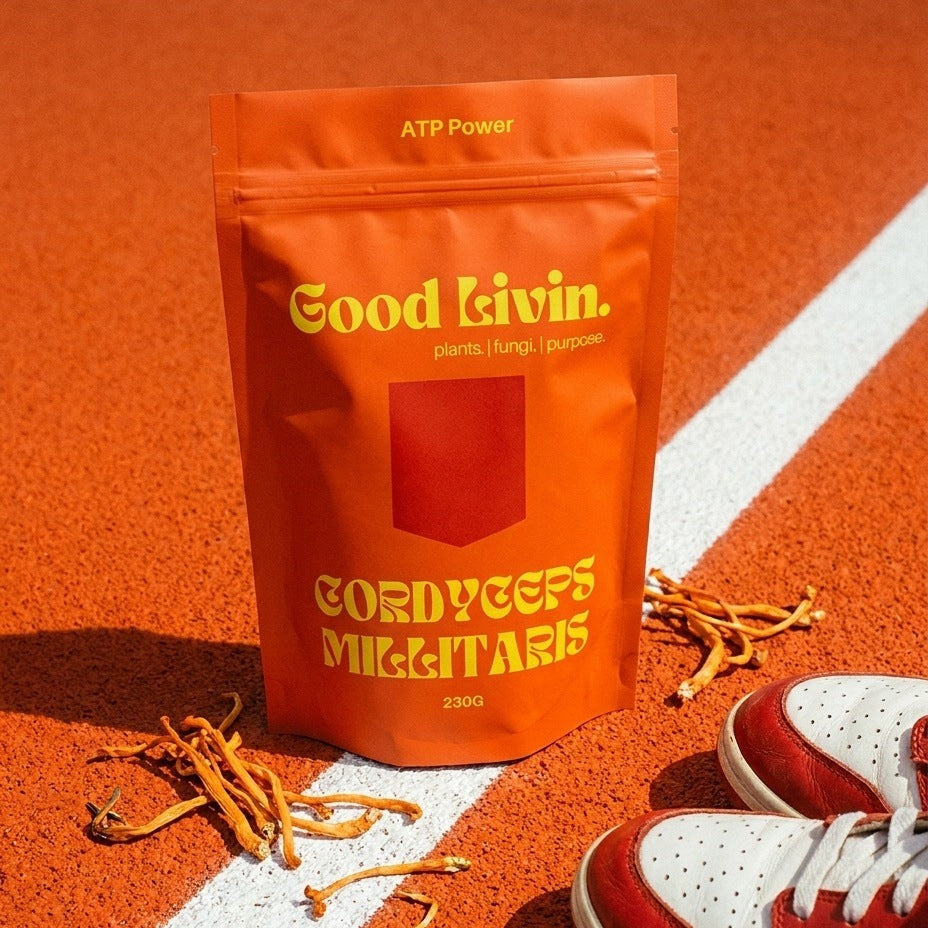 A 230g bag of Good Livin cordyceps powder